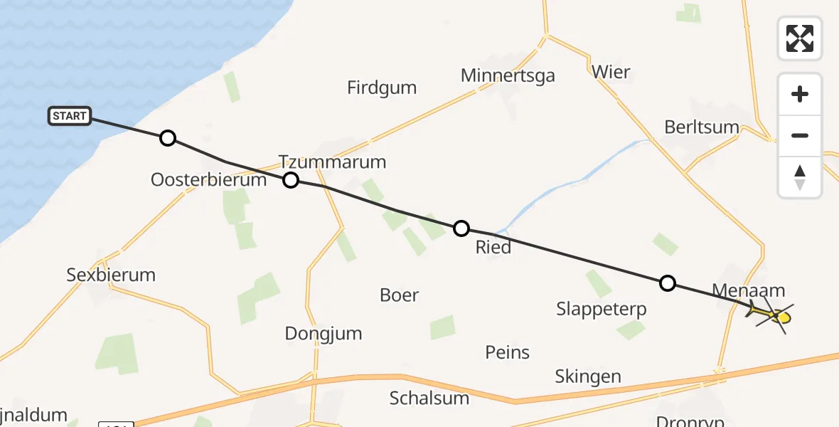 Routekaart van de vlucht: Ambulancehelikopter naar Menaam