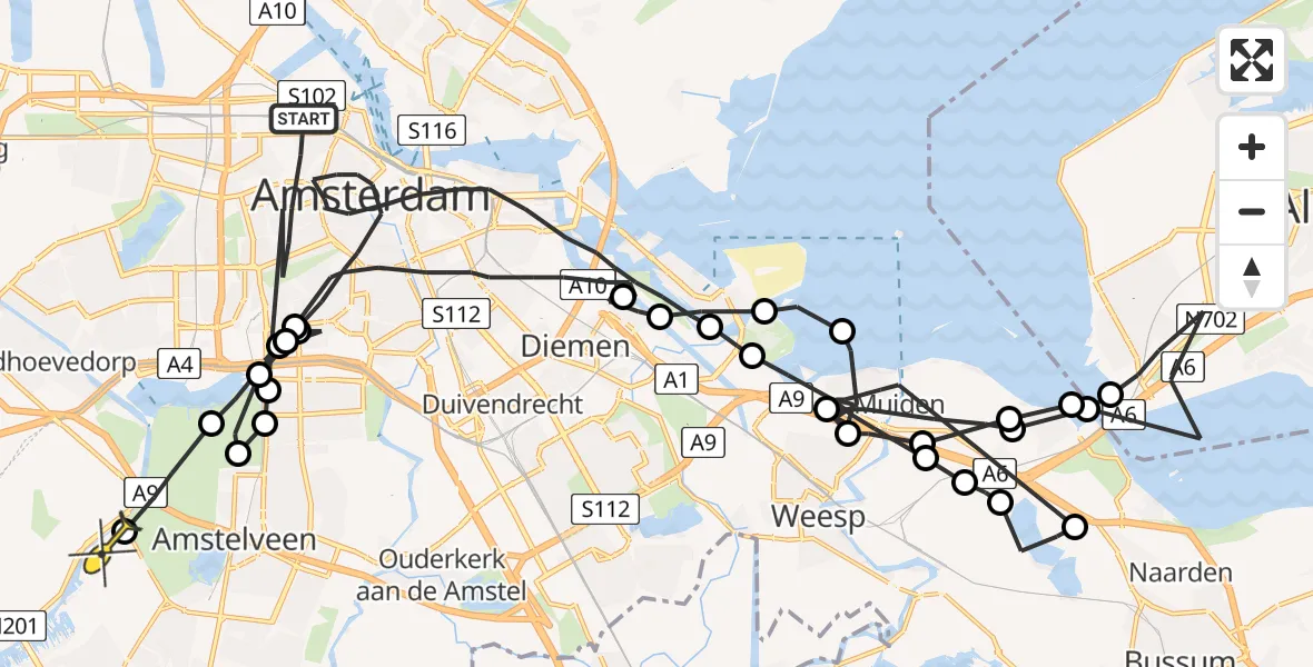 Routekaart van de vlucht: Politieheli naar Aalsmeer