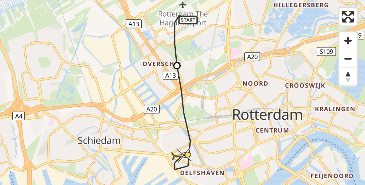 Routekaart van de vlucht: Lifeliner 2 naar Rotterdam