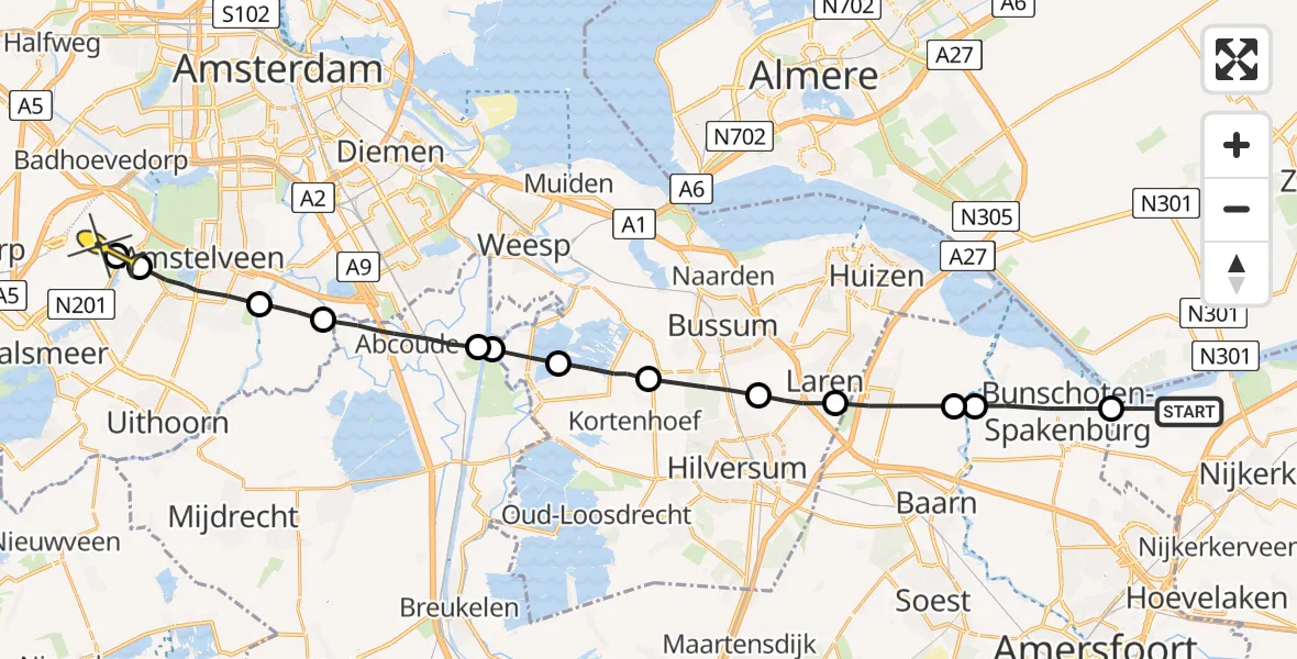 Routekaart van de vlucht: Politiehelikopter naar Schiphol