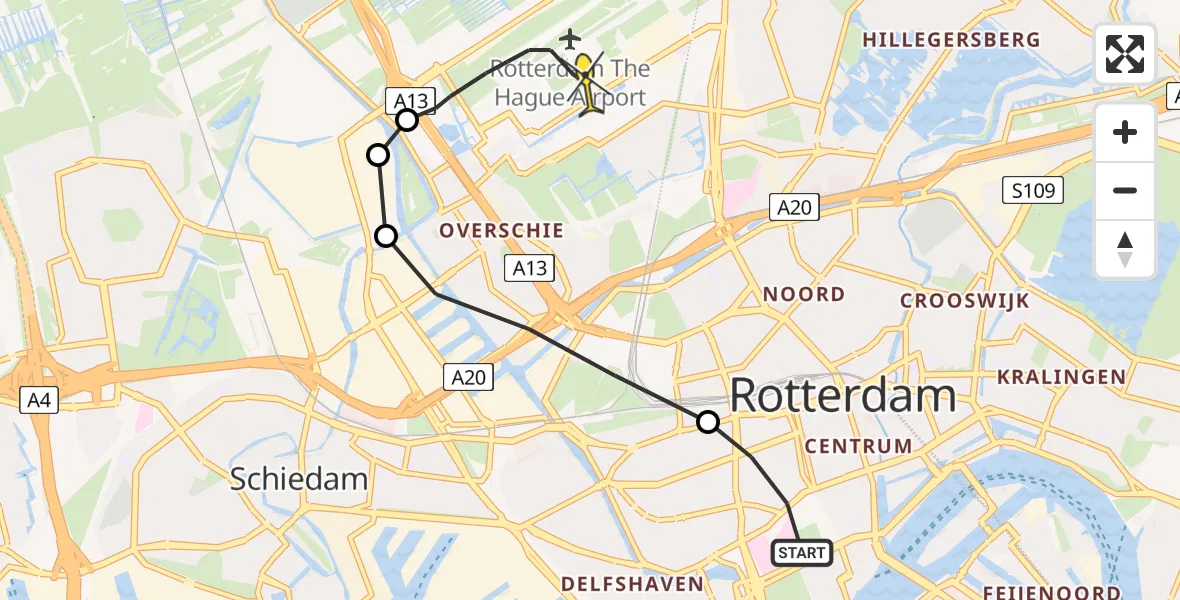 Routekaart van de vlucht: Lifeliner 2 naar Rotterdam The Hague Airport