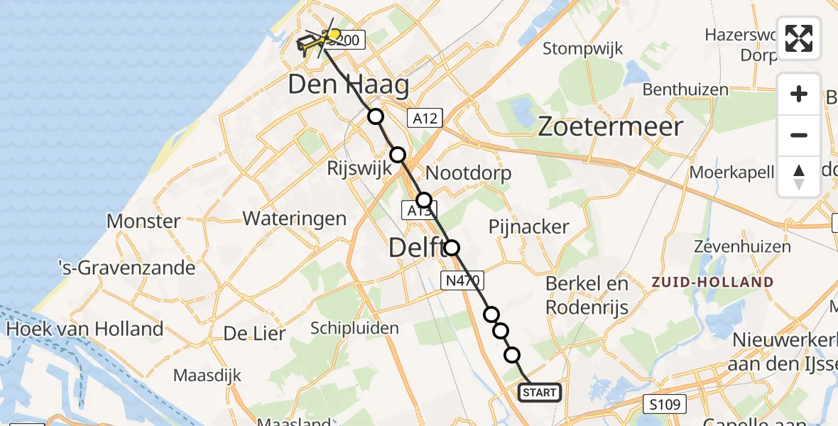 Routekaart van de vlucht: Lifeliner 2 naar Den Haag