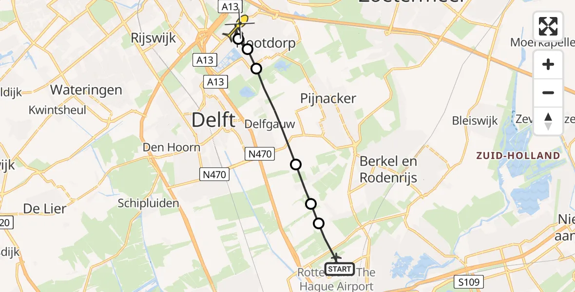 Routekaart van de vlucht: Lifeliner 2 naar Den Haag