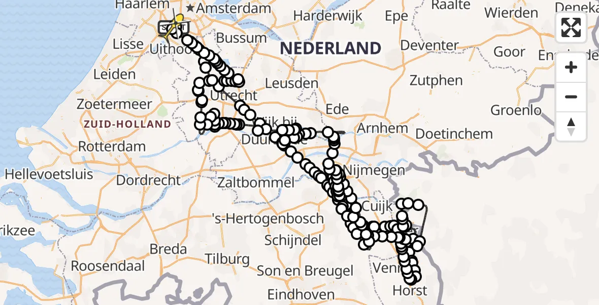 Vluchtroute Politiehelikopter van Schiphol naar Schiphol