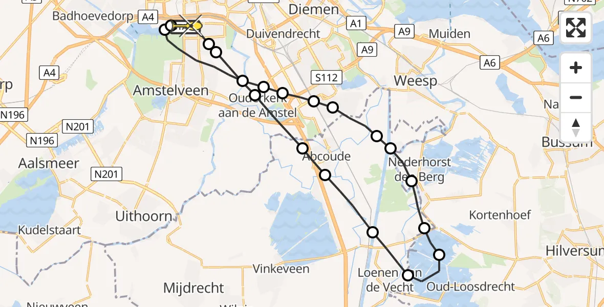 Routekaart van de vlucht: Lifeliner 1 naar VU Medisch Centrum Amsterdam