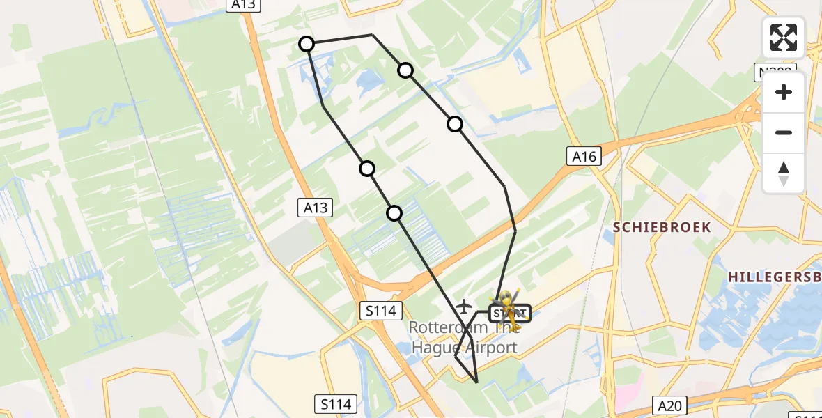 Vluchtroute Traumahelikopter Rotterdam The Hague Airport - Rotterdam The Hague Airport, 08 juni 2023, 10:07
