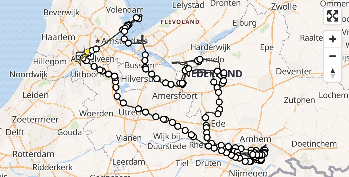 Vluchtroute Politiehelikopter van Schiphol naar Schiphol