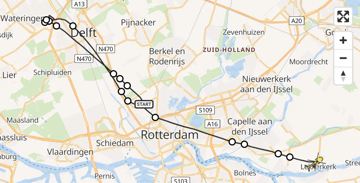 Routekaart van de vlucht: Lifeliner 2 naar Lekkerkerk