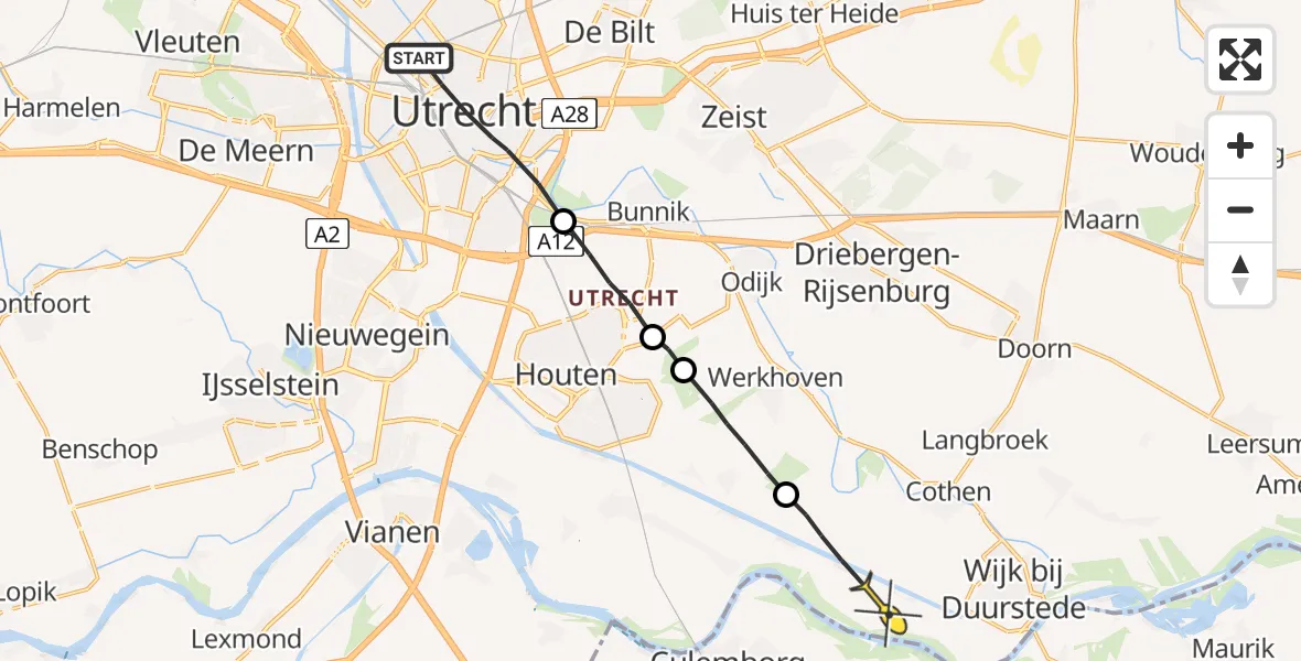 Routekaart van de vlucht: Politieheli naar Wijk bij Duurstede