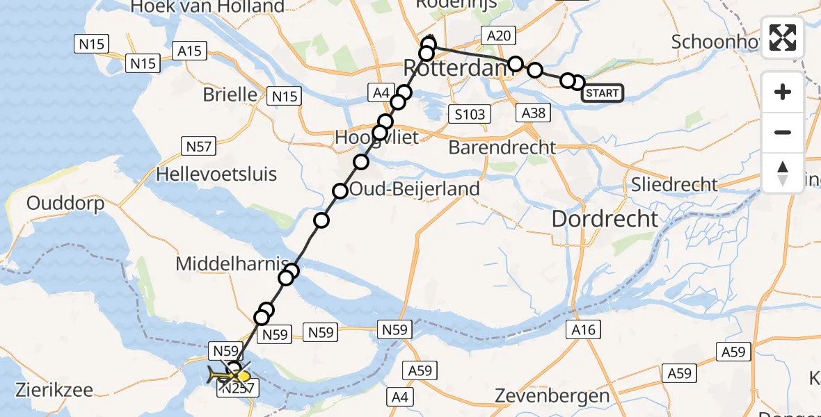 Routekaart van de vlucht: Lifeliner 2 naar Bruinisse