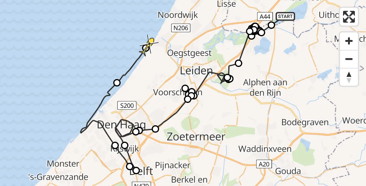 Routekaart van de vlucht: Politiehelikopter naar Katwijk