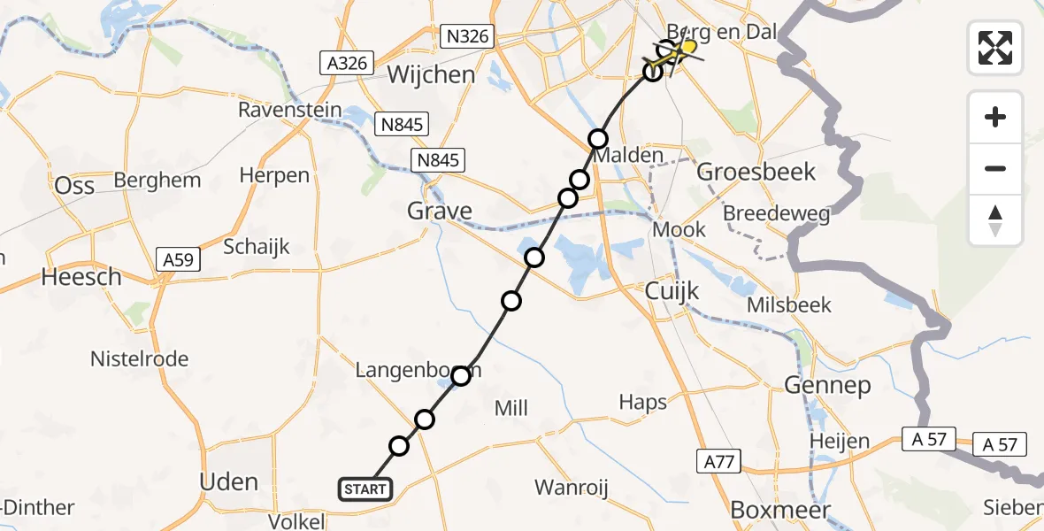 Routekaart van de vlucht: Lifeliner 3 naar Nijmegen