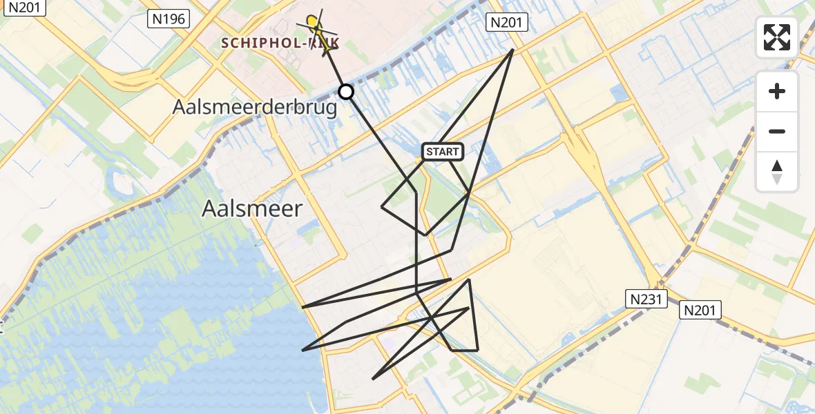 Routekaart van de vlucht: Politieheli naar Schiphol-Rijk