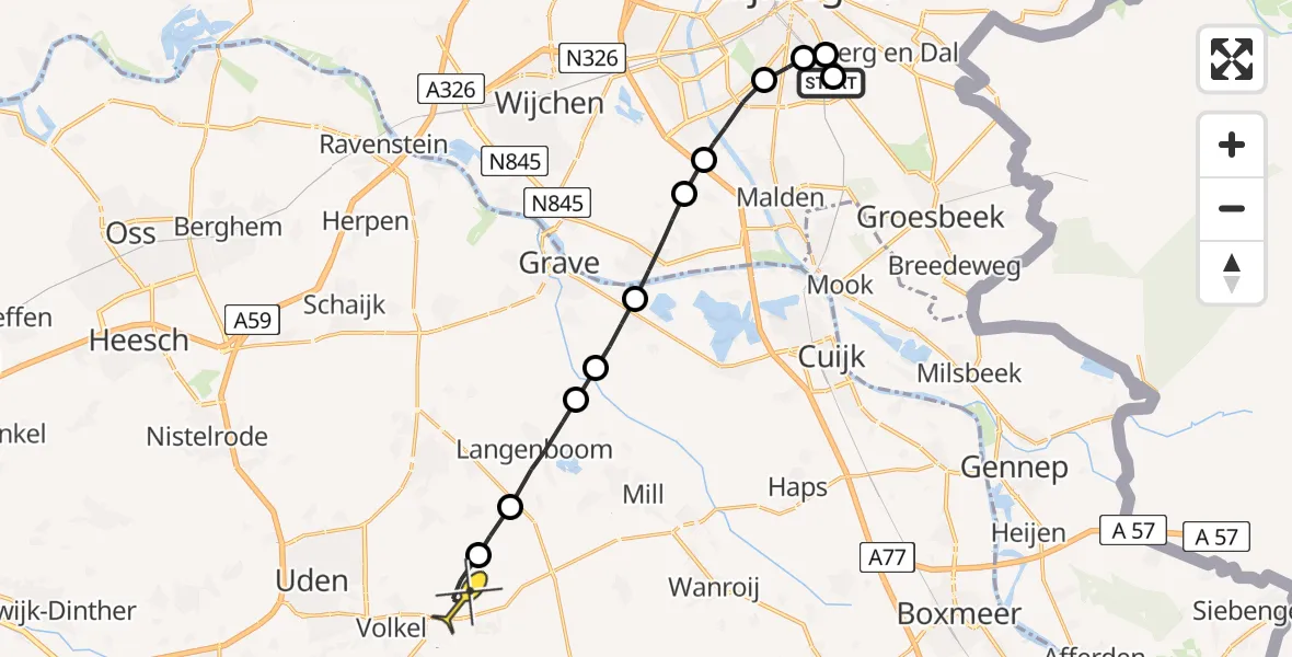 Routekaart van de vlucht: Lifeliner 3 naar Vliegbasis Volkel