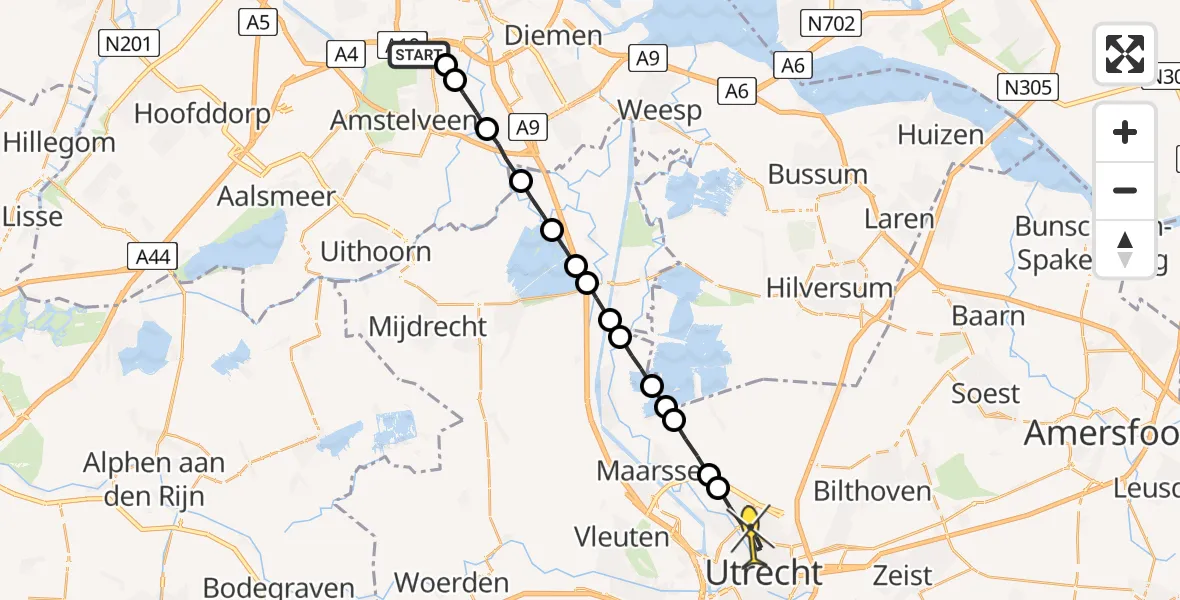 Routekaart van de vlucht: Lifeliner 1 naar Utrecht