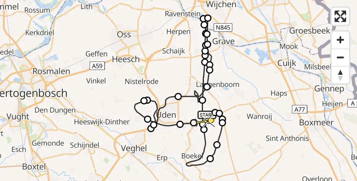 Routekaart van de vlucht: Politieheli naar Vliegbasis Volkel