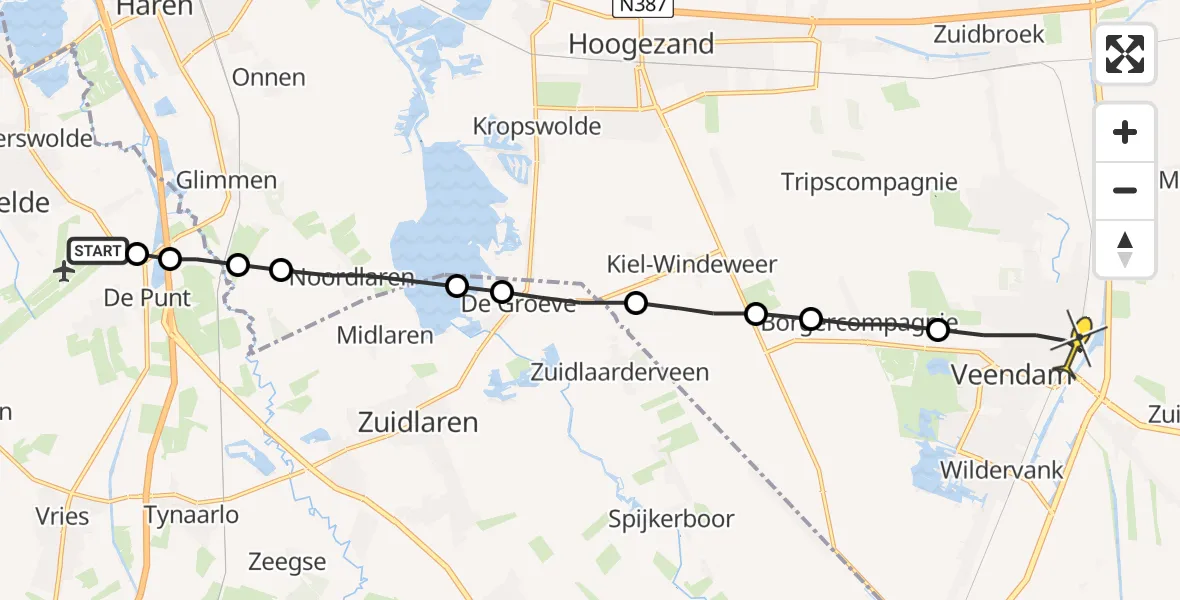 Routekaart van de vlucht: Lifeliner 4 naar Veendam