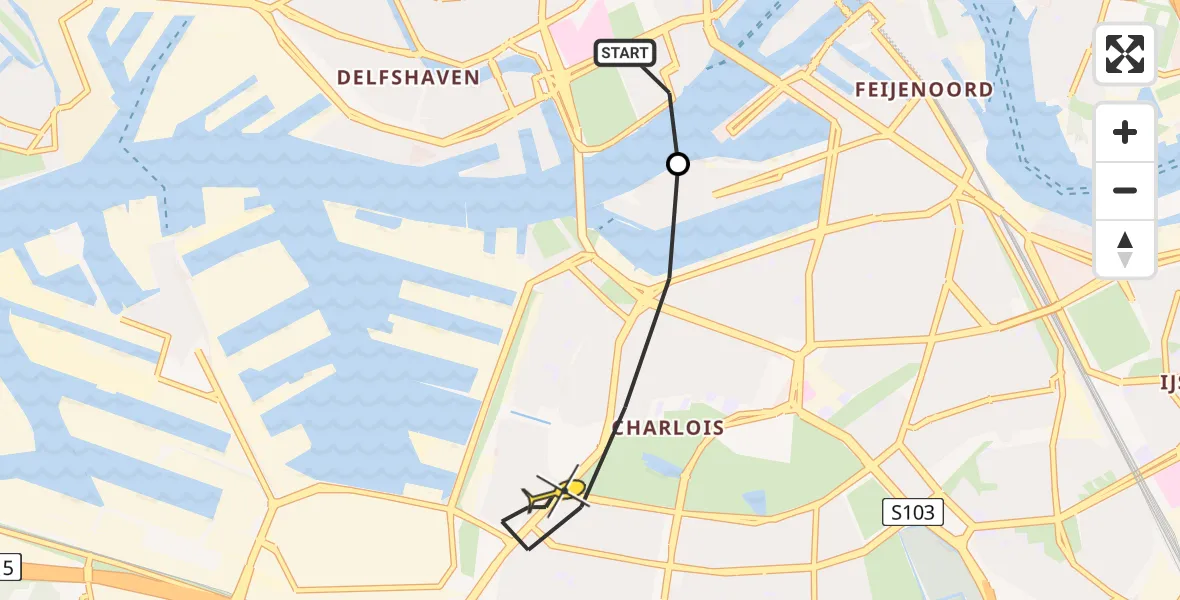 Routekaart van de vlucht: Lifeliner 2 naar Rotterdam