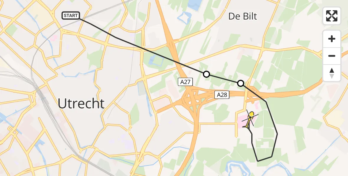 Routekaart van de vlucht: Lifeliner 1 naar Universitair Medisch Centrum Utrecht