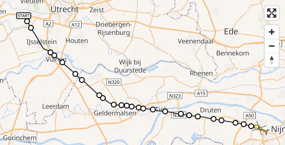 Routekaart van de vlucht: Lifeliner 3 naar Beuningen Gld