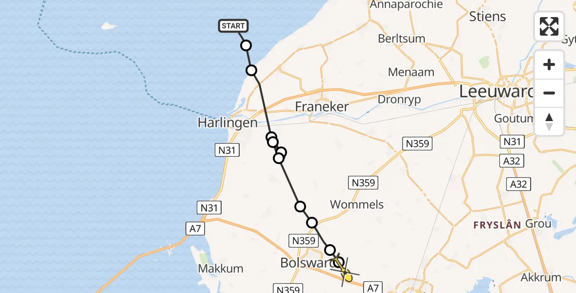 Routekaart van de vlucht: Ambulanceheli naar Nijland