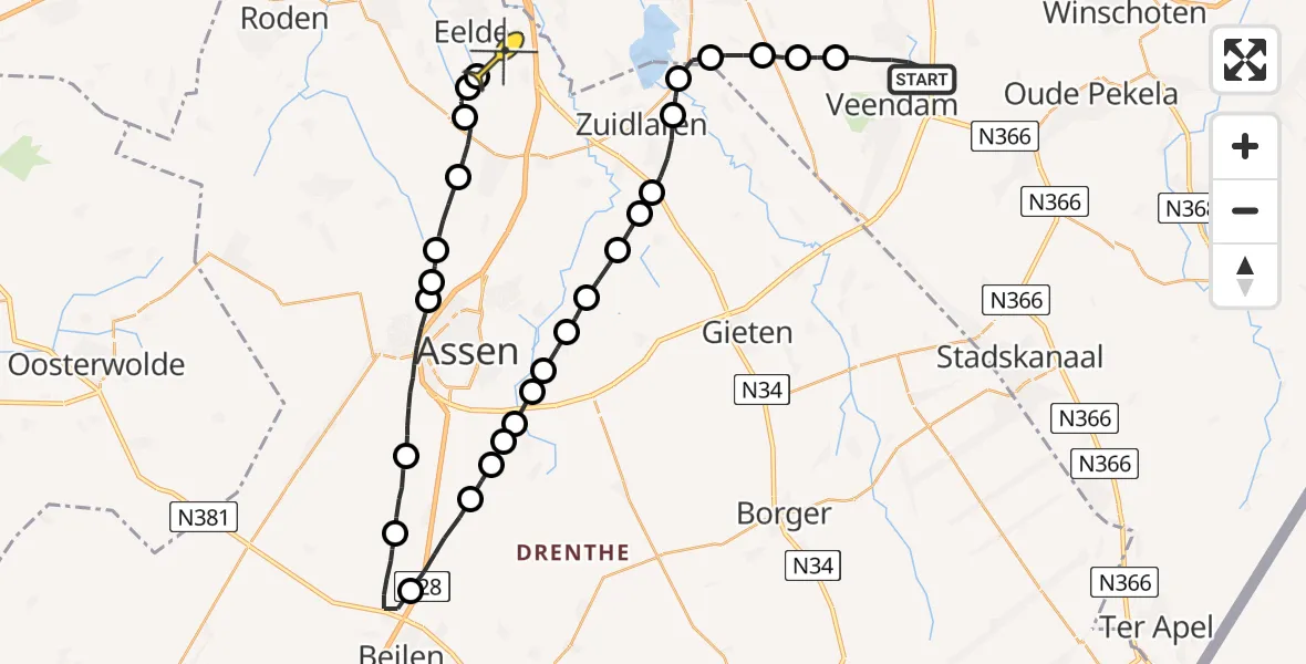 Routekaart van de vlucht: Lifeliner 4 naar Groningen Airport Eelde