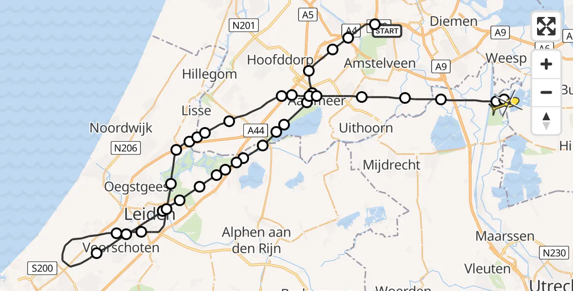 Routekaart van de vlucht: Lifeliner 1 naar Nederhorst den Berg