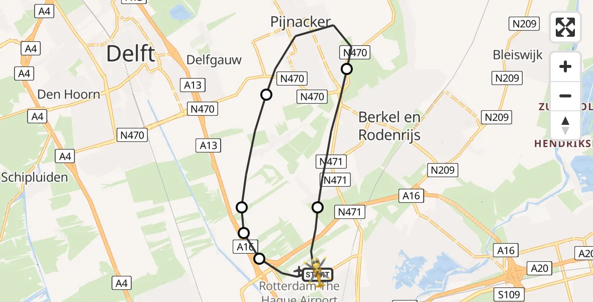 Vluchtroute Traumahelikopter Rotterdam The Hague Airport - Rotterdam The Hague Airport, 08 juni 2023, 16:20