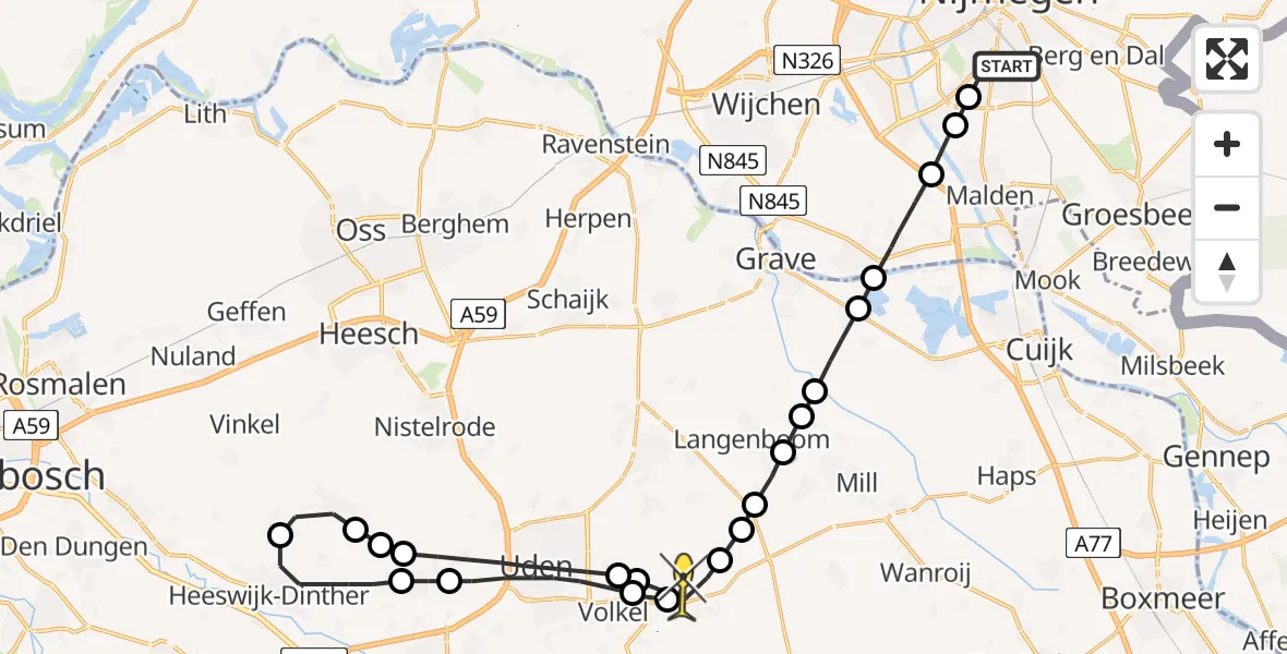 Routekaart van de vlucht: Lifeliner 3 naar Vliegbasis Volkel