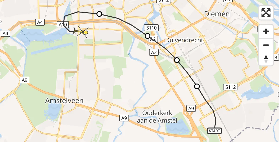 Routekaart van de vlucht: Lifeliner 1 naar VU Medisch Centrum Amsterdam