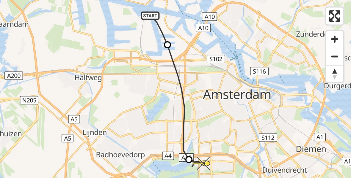 Routekaart van de vlucht: Lifeliner 1 naar VU Medisch Centrum Amsterdam