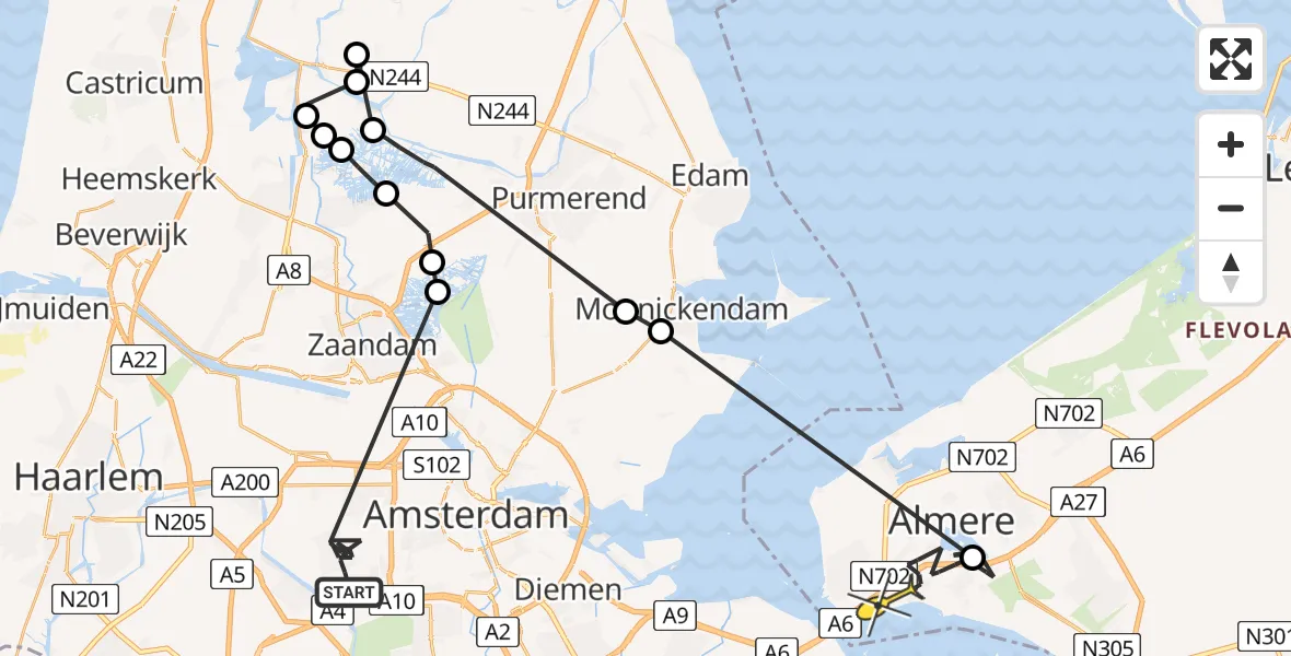 Routekaart van de vlucht: Politieheli naar Almere