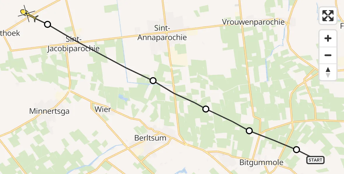 Routekaart van de vlucht: Ambulancehelikopter naar Westhoek