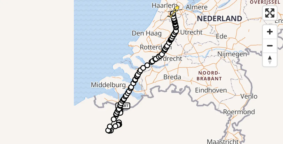 Routekaart van de vlucht: Politieheli naar Schiphol