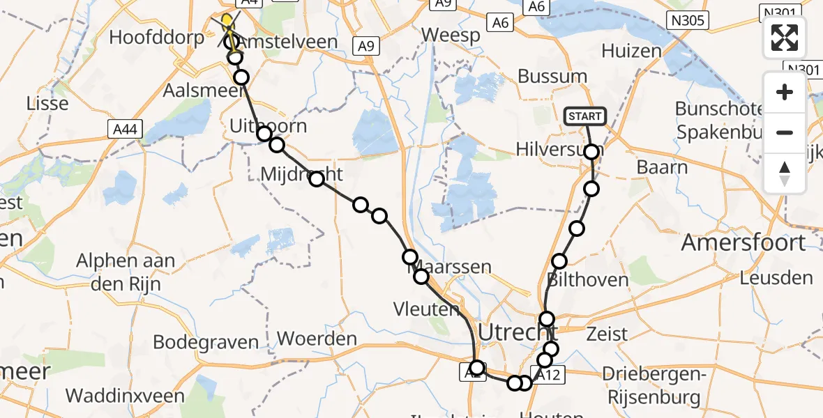Routekaart van de vlucht: Politiehelikopter naar Luchthaven Schiphol