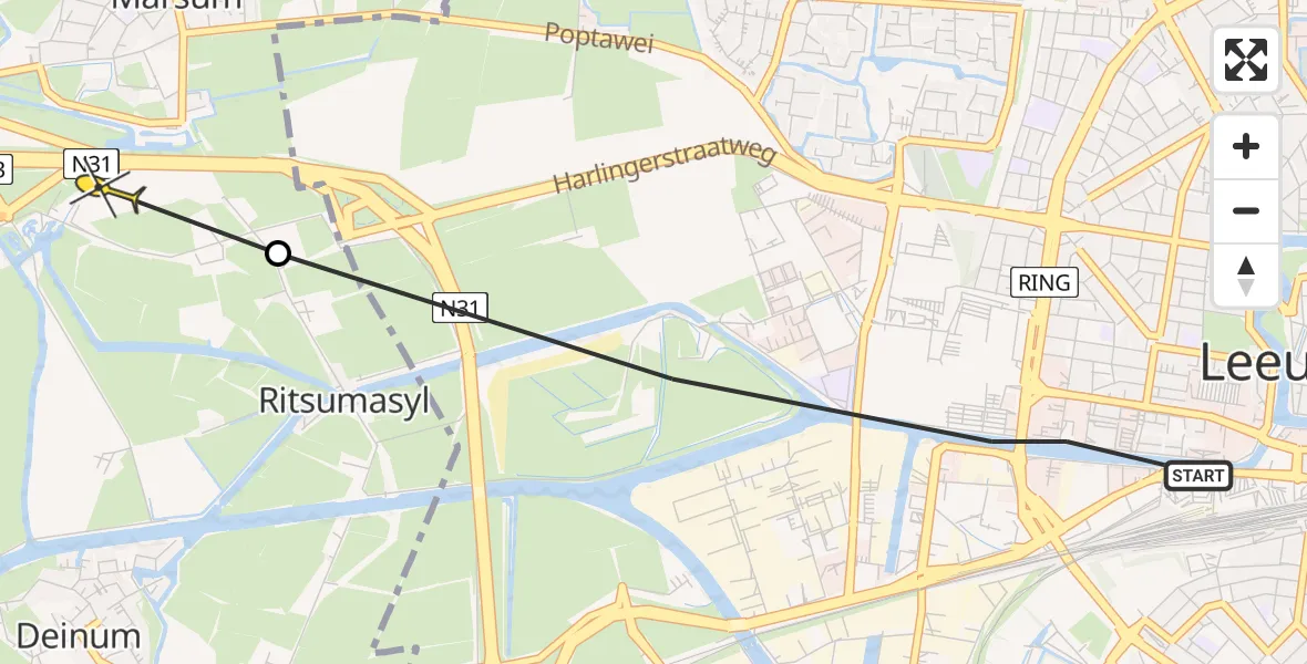 Routekaart van de vlucht: Ambulanceheli naar Marsum