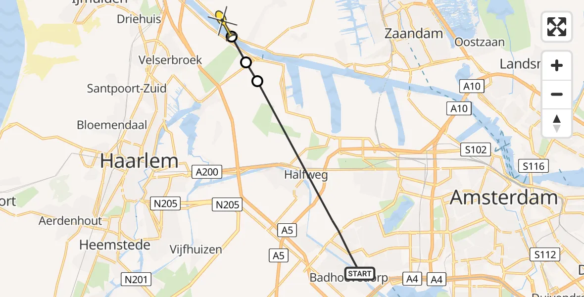 Routekaart van de vlucht: Politiehelikopter naar Assendelft