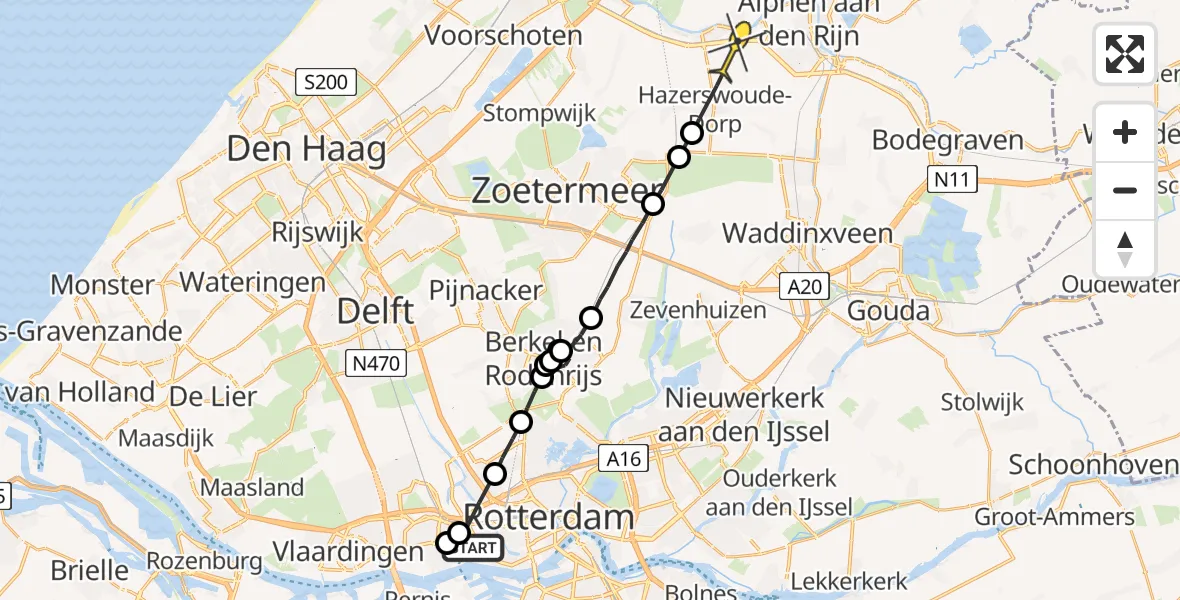 Routekaart van de vlucht: Politieheli naar Hazerswoude-Rijndijk