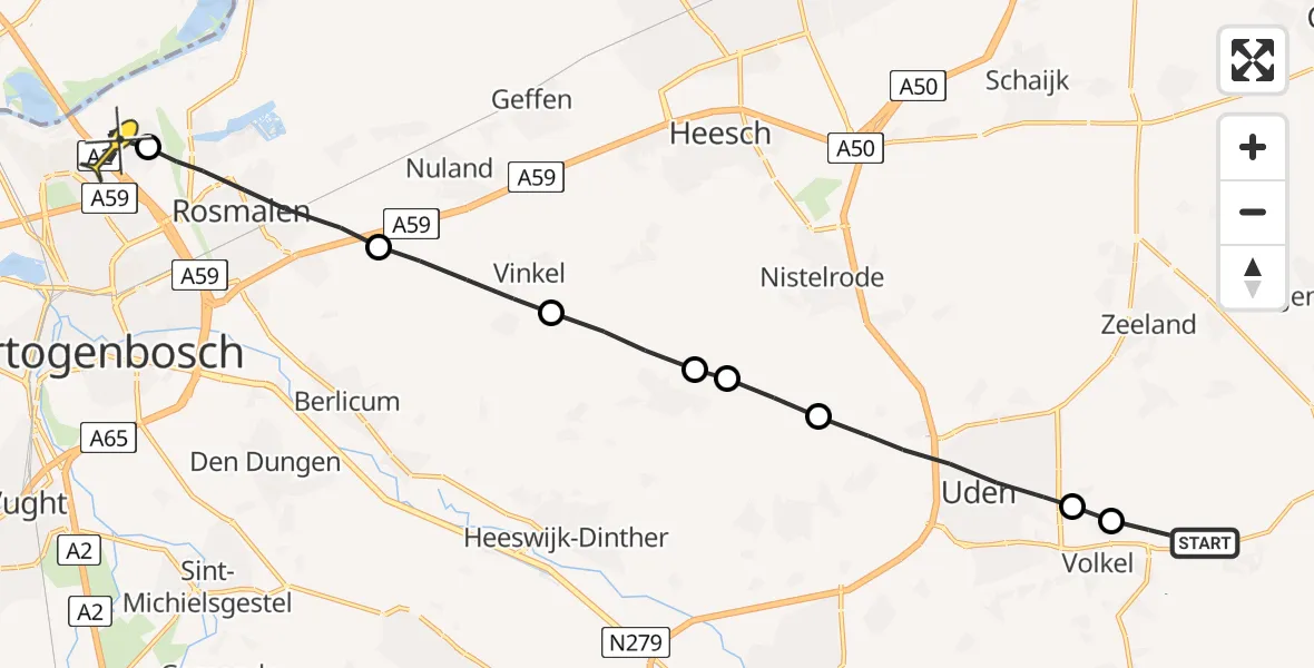 Routekaart van de vlucht: Lifeliner 3 naar 's-Hertogenbosch