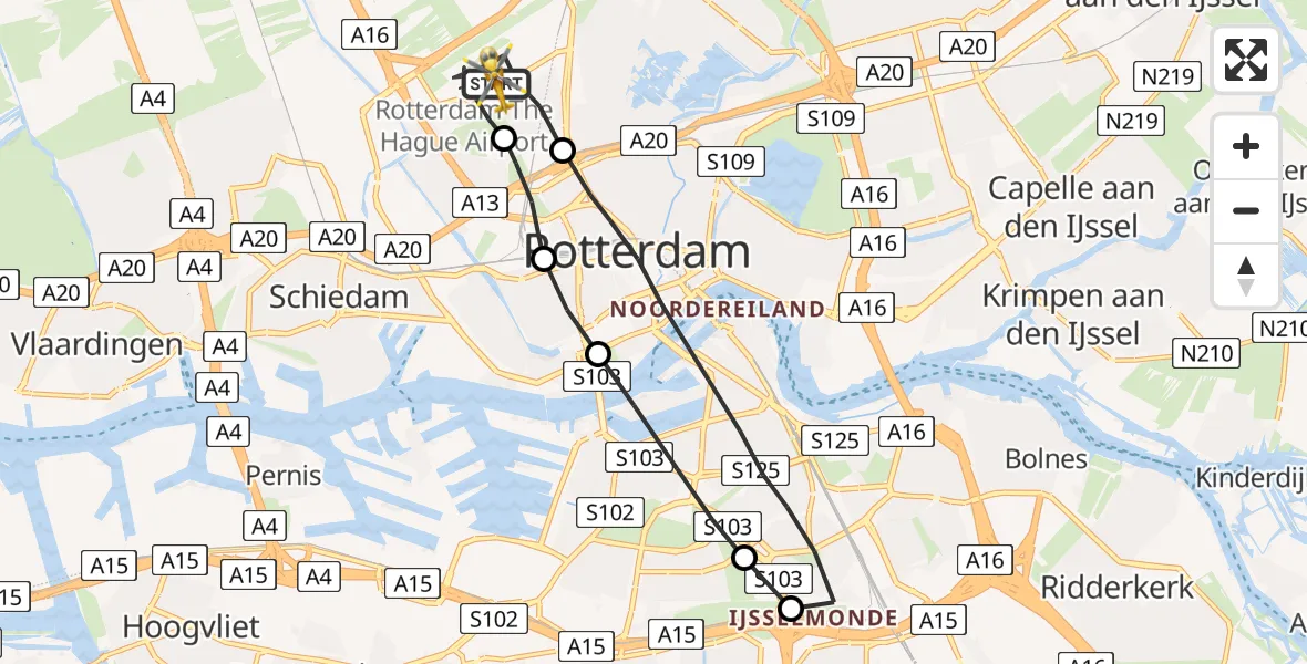 Vluchtroute Traumahelikopter Rotterdam The Hague Airport - Rotterdam The Hague Airport, 09 juni 2023, 06:35