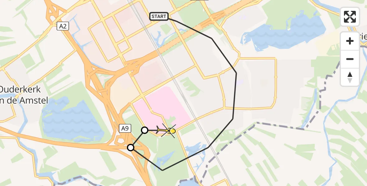 Routekaart van de vlucht: Lifeliner 1 naar Academisch Medisch Centrum (AMC)