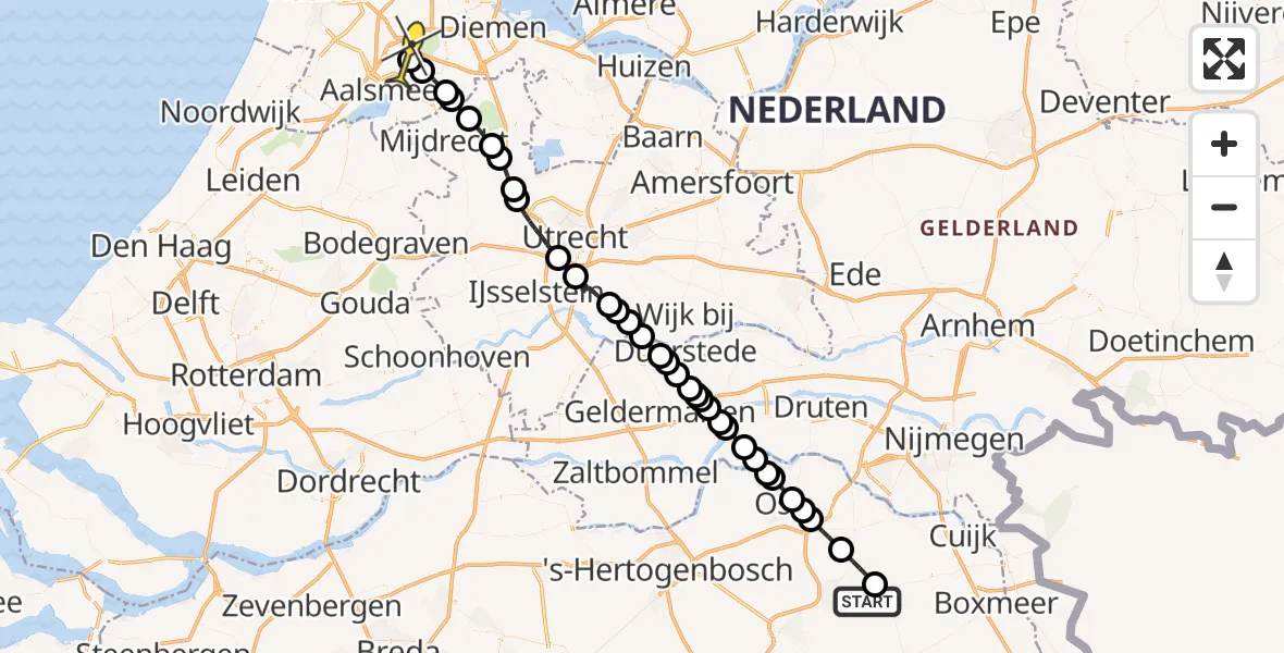 Routekaart van de vlucht: Politieheli naar Schiphol