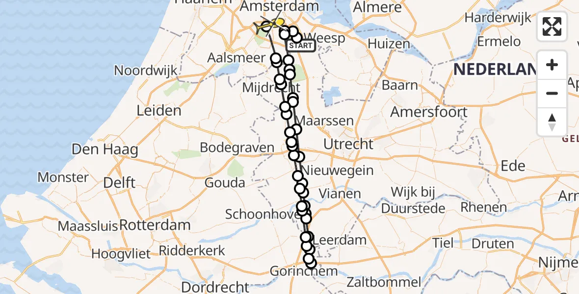 Routekaart van de vlucht: Lifeliner 1 naar VU Medisch Centrum Amsterdam