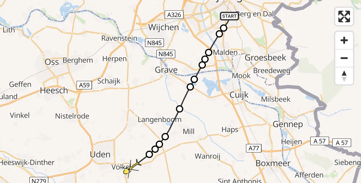 Routekaart van de vlucht: Lifeliner 3 naar Volkel