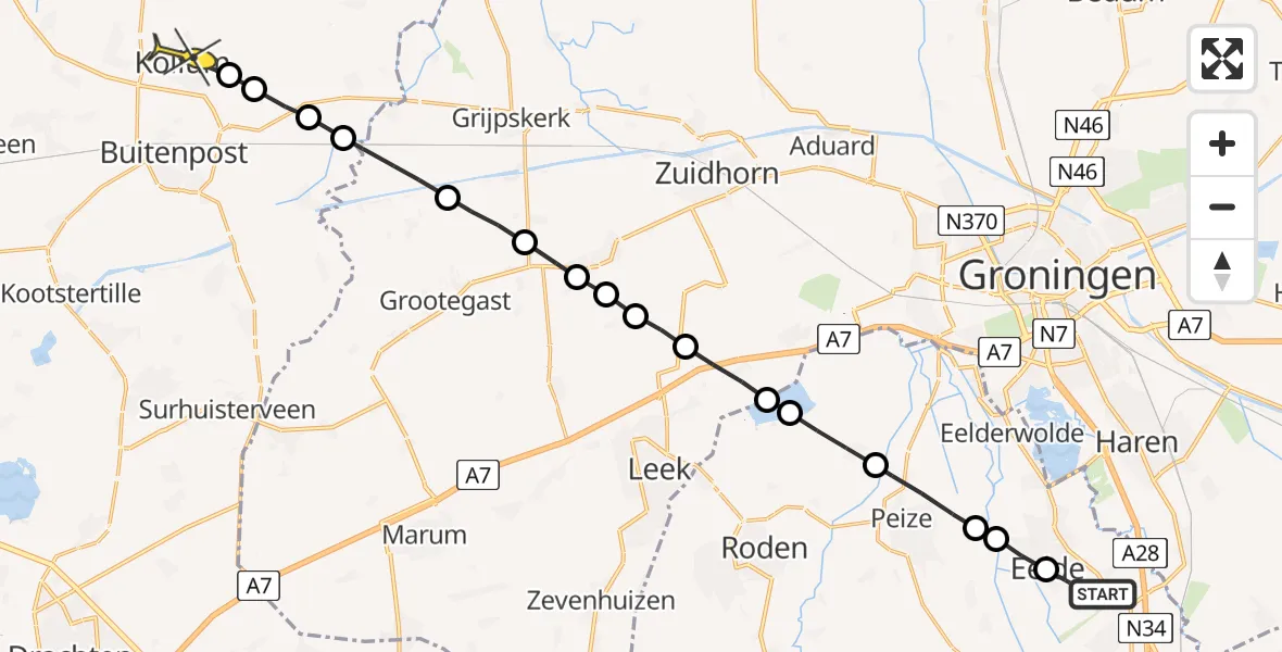 Routekaart van de vlucht: Lifeliner 4 naar Kollum