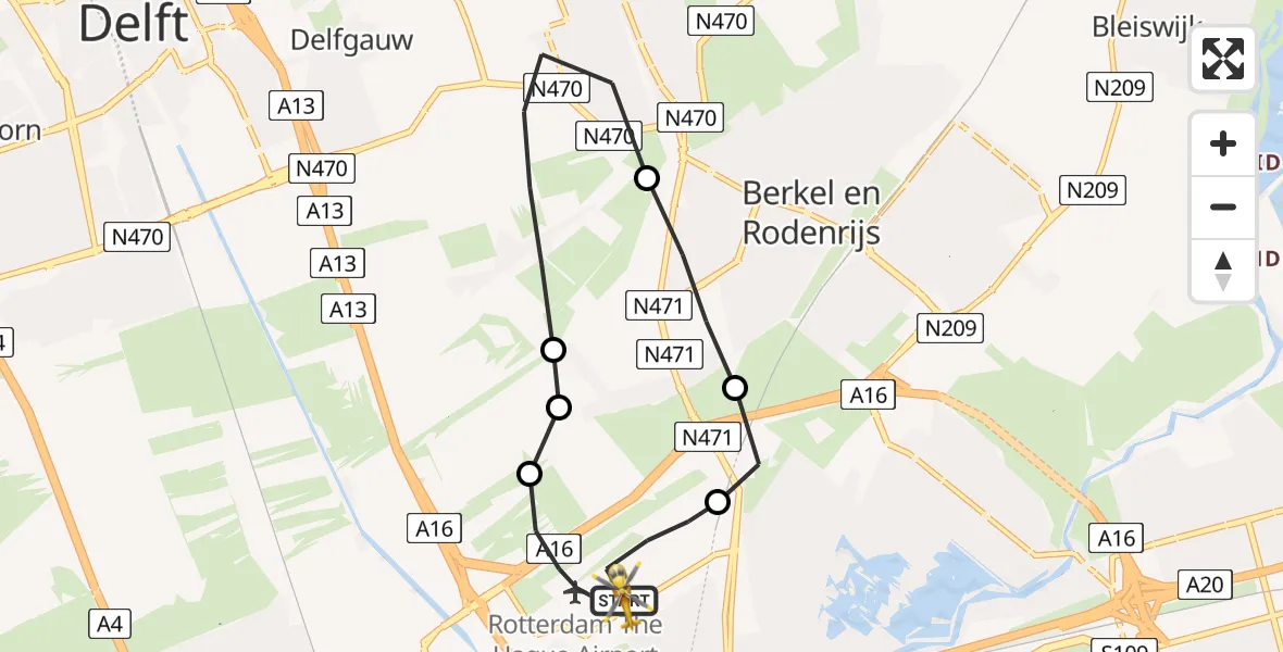 Vluchtroute Traumahelikopter Rotterdam The Hague Airport - Rotterdam The Hague Airport, 09 juni 2023, 08:19