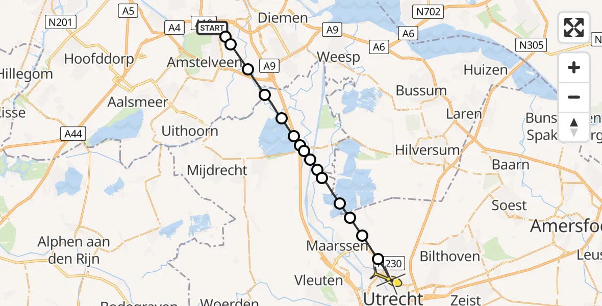 Routekaart van de vlucht: Lifeliner 1 naar Utrecht