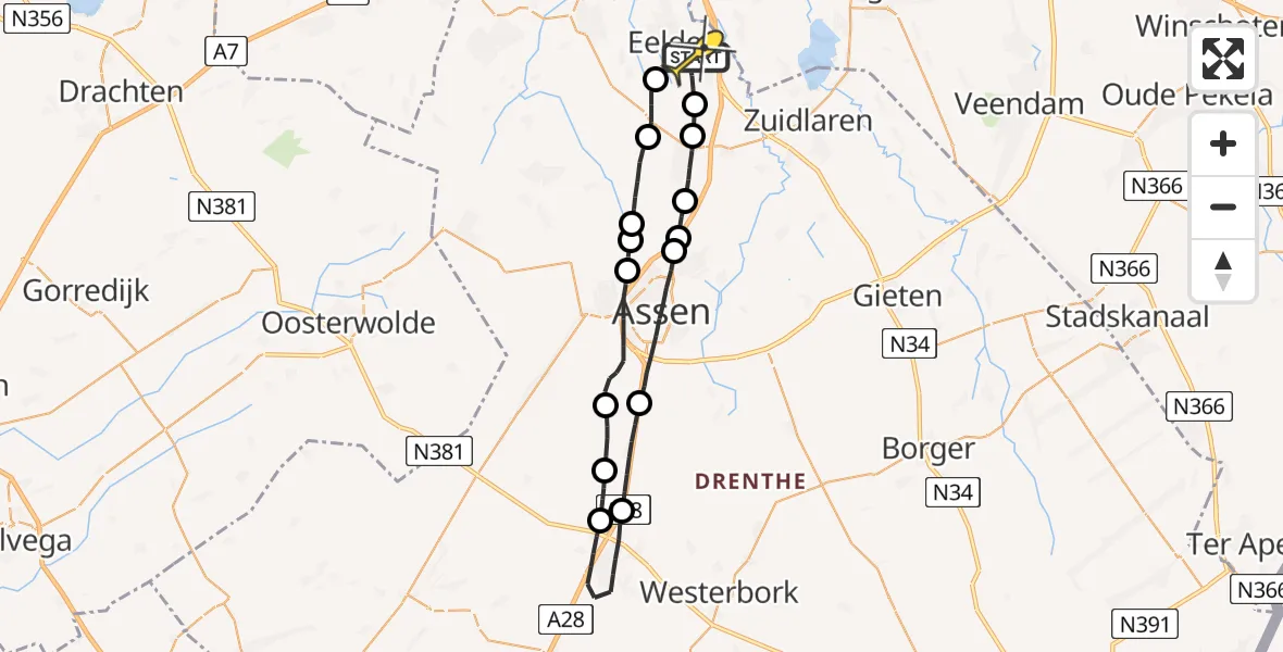 Routekaart van de vlucht: Lifeliner 4 naar Groningen Airport Eelde
