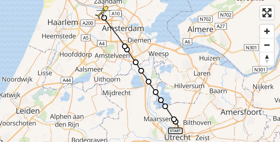 Routekaart van de vlucht: Lifeliner 1 naar Amsterdam Heliport