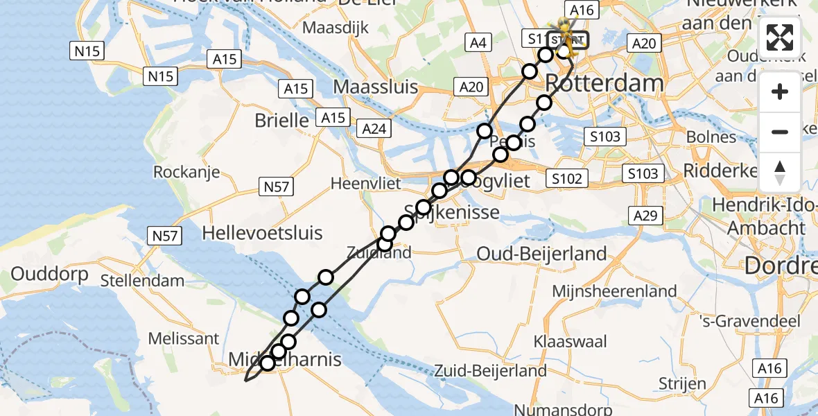 Vluchtroute Traumahelikopter Rotterdam The Hague Airport - Rotterdam The Hague Airport, 09 juni 2023, 09:30